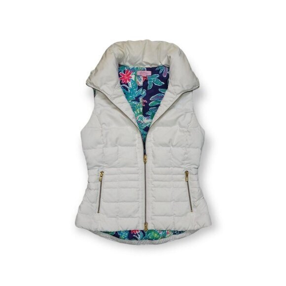 Lilly Pulitzer Syd Puffer Vest Goose Down Floral Lined Womens XS - Picture 1 of 12
